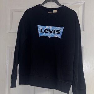 Levi's Women's Black Crewneck Sweater with Blue Logo